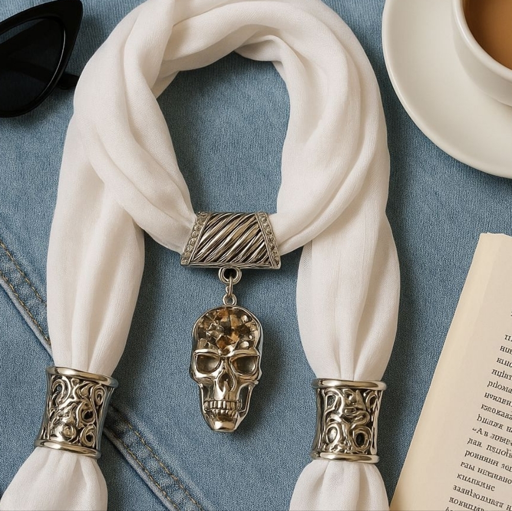 💗 Nwt Bling SKULL Jewelry Scarf White